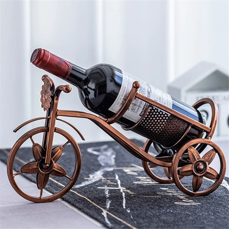 002B034 Metal Wine Rack Tricycle Shape Wine Shelf Home Art Decor - Bronze