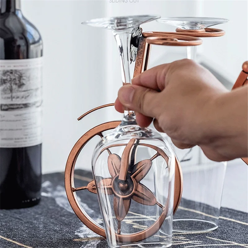 002B034 Metal Wine Rack Tricycle Shape Wine Shelf Home Art Decor - Bronze