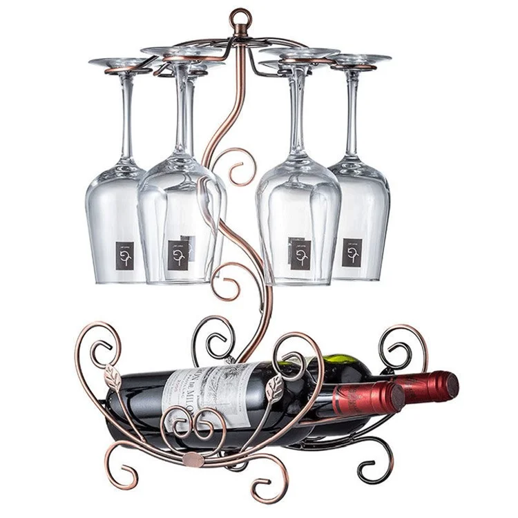 002A019 Creative Design 6 Glass Cup Hanger Drying Stand Wine Bottle Storage Rack - Bronze