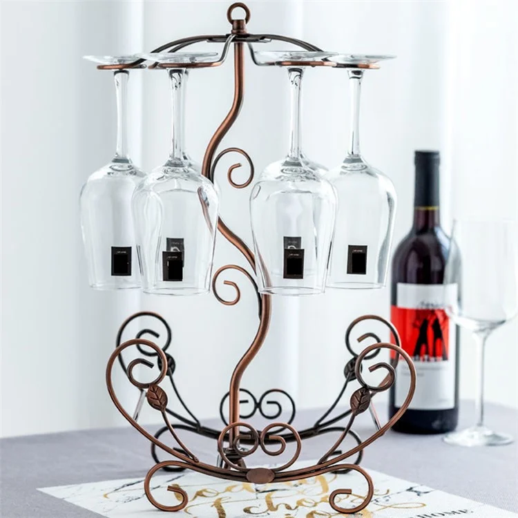 002A019 Creative Design 6 Glass Cup Hanger Drying Stand Wine Bottle Storage Rack - Bronze