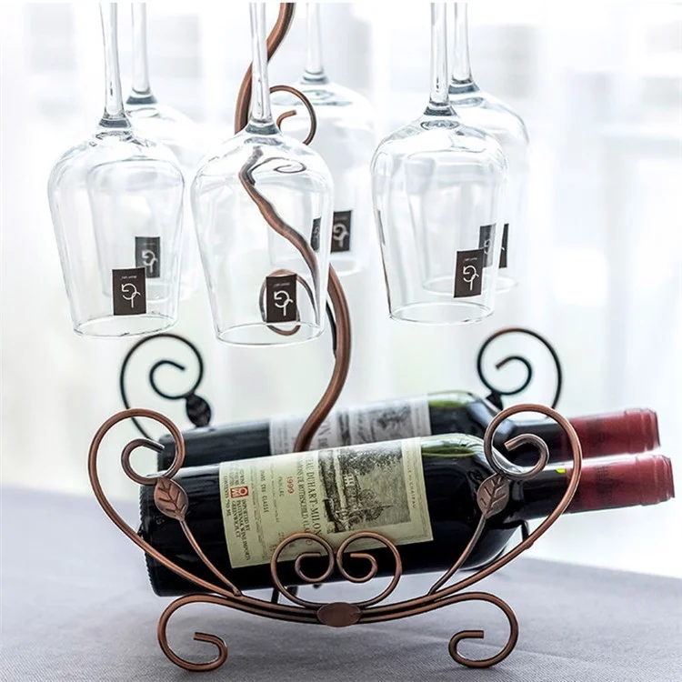 002A019 Creative Design 6 Glass Cup Hanger Drying Stand Wine Bottle Storage Rack - Bronze