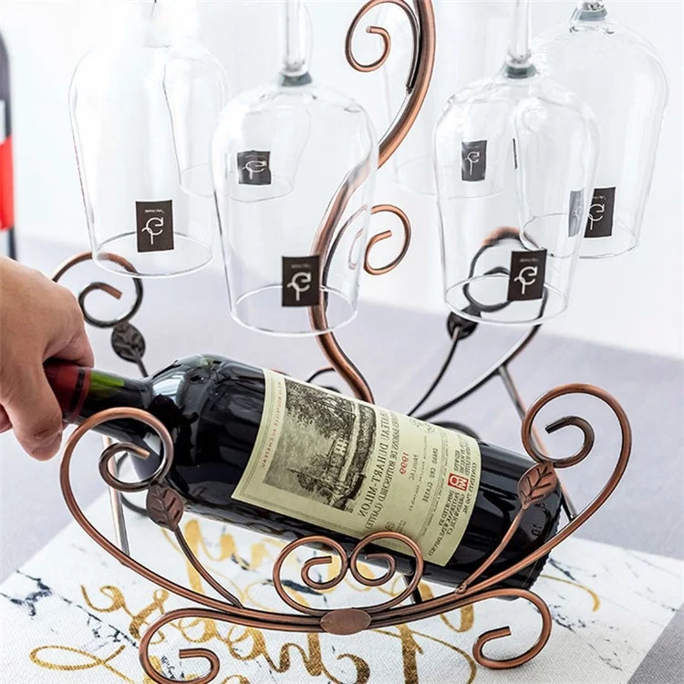 002A019 Creative Design 6 Glass Cup Hanger Drying Stand Wine Bottle Storage Rack - Bronze