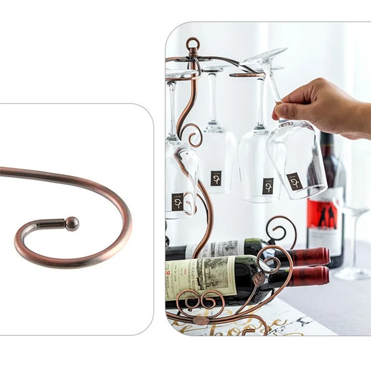 002A019 Creative Design 6 Glass Cup Hanger Drying Stand Wine Bottle Storage Rack - Bronze