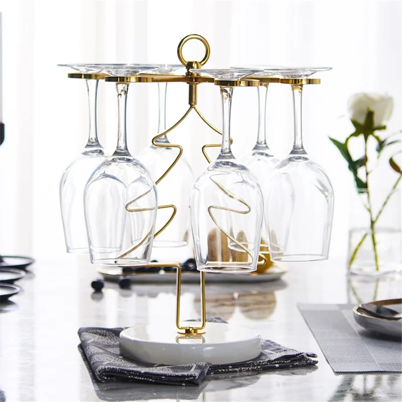 002C041 Christmas Tree Wine Glass Holder 6-Glass Countertop Standing Rack for Bar Kitchen Table Display - Gold