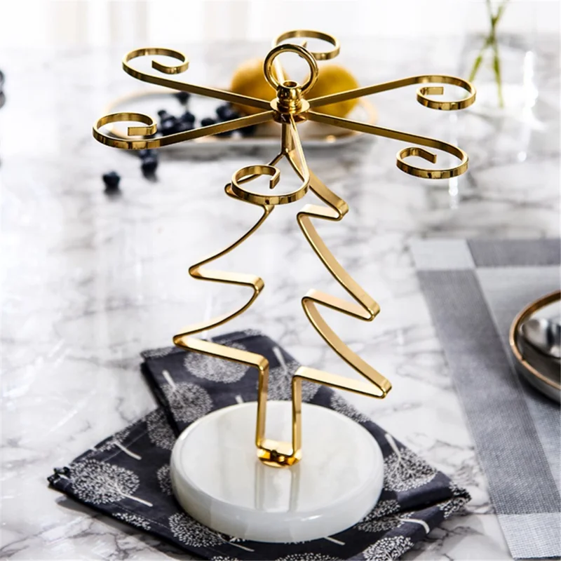 002C041 Christmas Tree Wine Glass Holder 6-Glass Countertop Standing Rack for Bar Kitchen Table Display - Gold