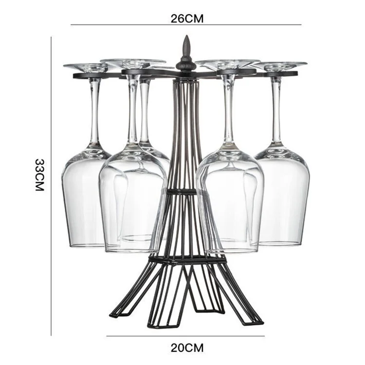 002C038 6 Glass Cup Rack Tower-Shaped Wine Glass Holder Display for Home - Black