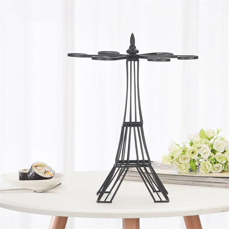 002C038 6 Glass Cup Rack Tower-Shaped Wine Glass Holder Display for Home - Black