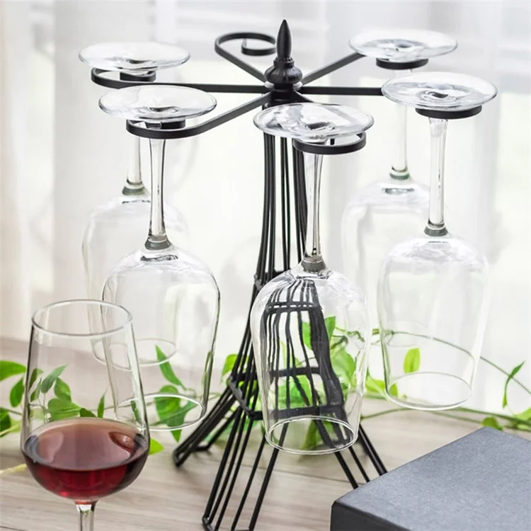 002C038 6 Glass Cup Rack Tower-Shaped Wine Glass Holder Display for Home - Black