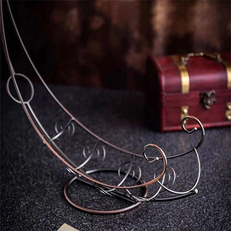 002A015 European Style 2 Glass Cup Hanger Stand Wine Bottle Iron Storage Rack for Home Decor - Bronze