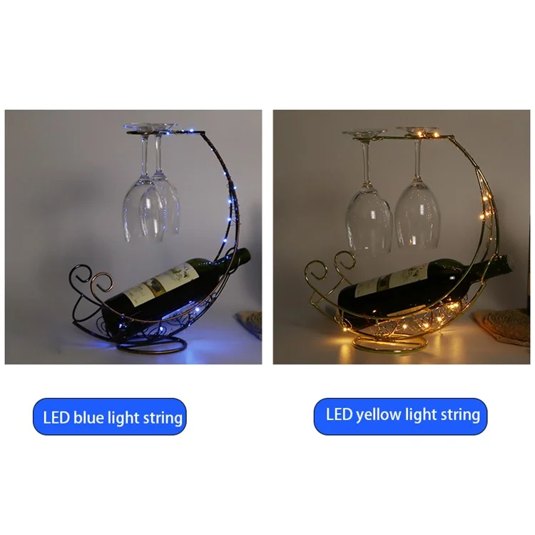 002A015 European Style 2 Glass Cup Hanger Stand Wine Bottle Iron Storage Rack for Home Decor - Bronze