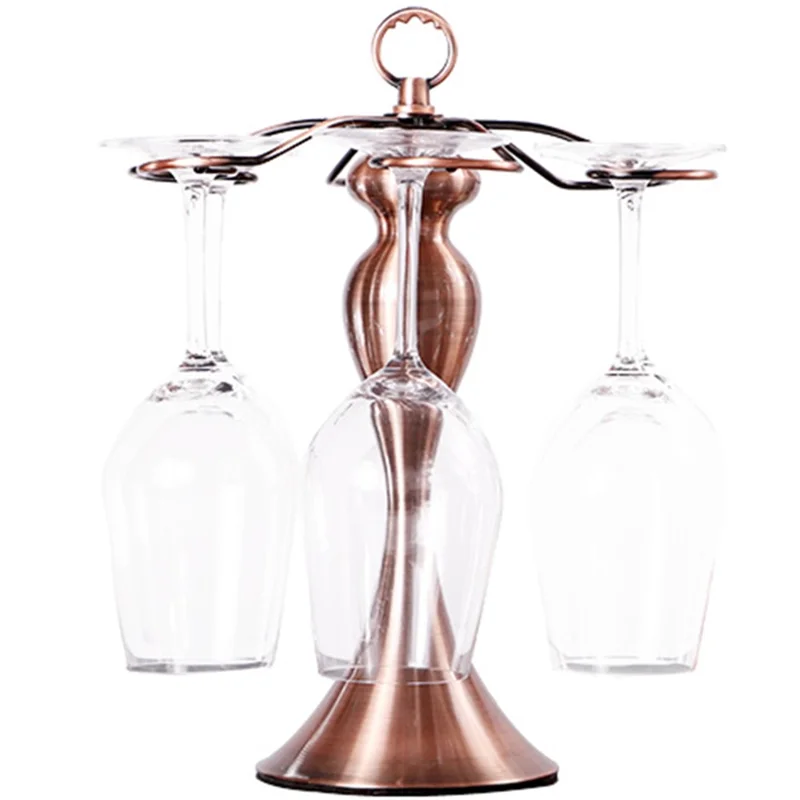 002C006 6 Hooks Wine Glass Rack Holder Tabletop Hanging Shelf Iron Storage Rack - Bronze