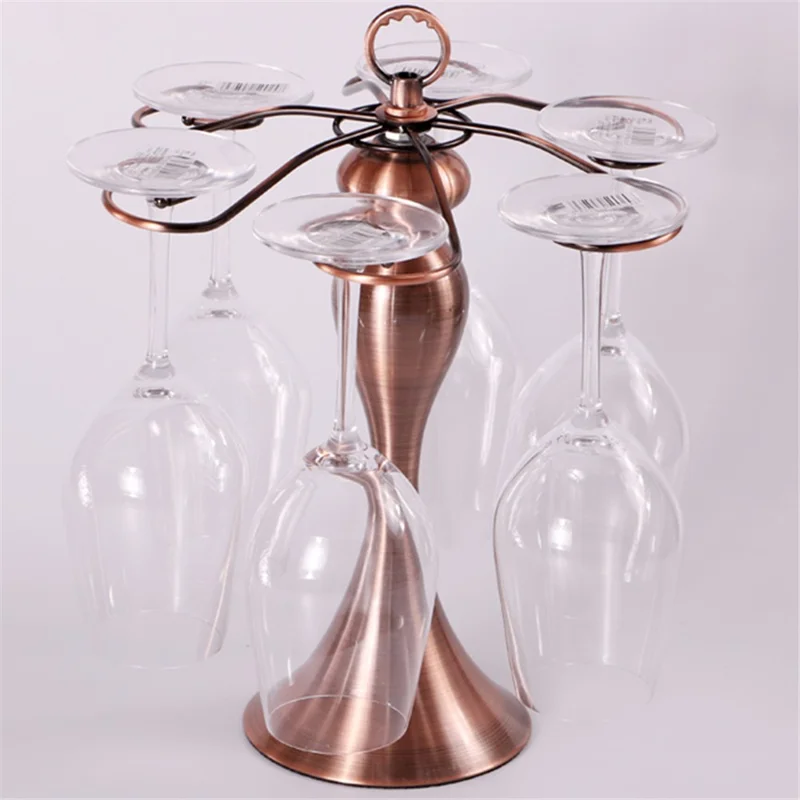 002C006 6 Hooks Wine Glass Rack Holder Tabletop Hanging Shelf Iron Storage Rack - Bronze