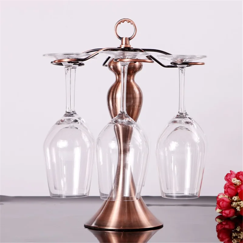 002C006 6 Hooks Wine Glass Rack Holder Tabletop Hanging Shelf Iron Storage Rack - Bronze
