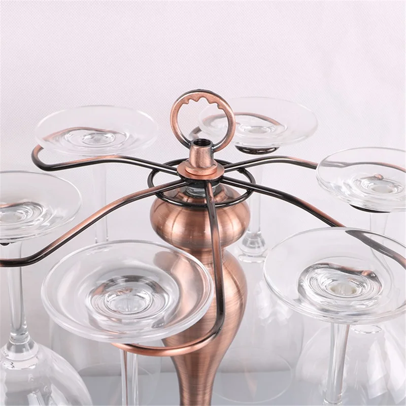 002C006 6 Hooks Wine Glass Rack Holder Tabletop Hanging Shelf Iron Storage Rack - Bronze