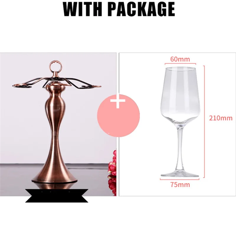 002C006 6 Hooks Wine Glass Rack Holder Tabletop Hanging Shelf Iron Storage Rack - Bronze