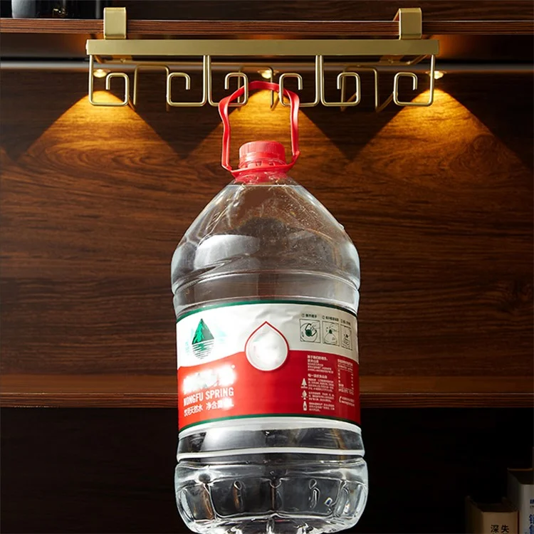 002C066-2 Punching-Free 4 Wine Glass Rack Under Cabinet Glass Cup Hanger Holder - Gold
