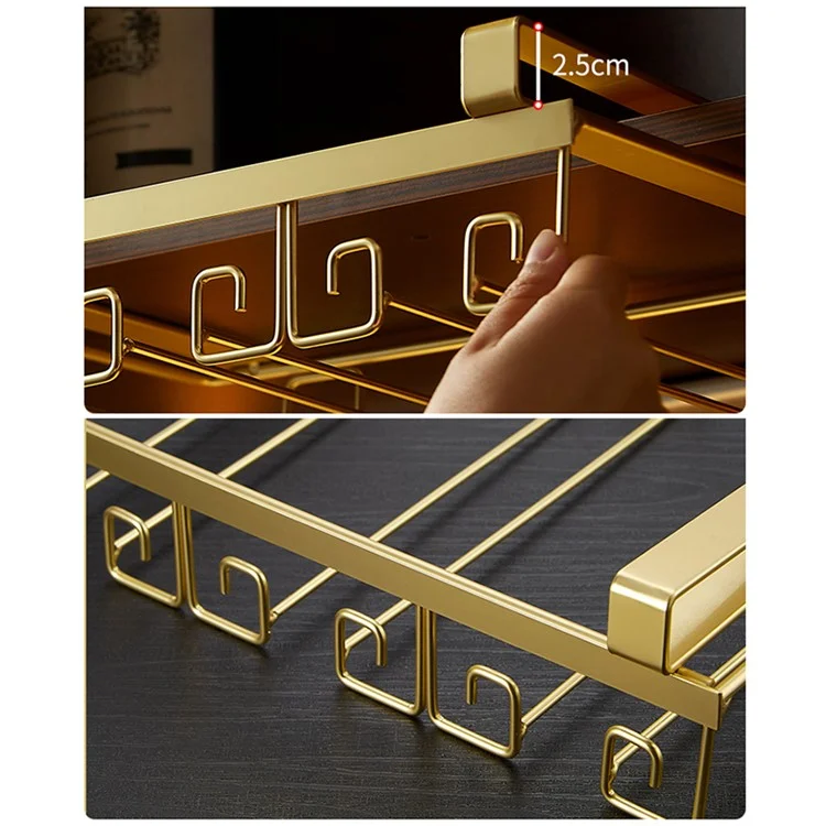 002C066-2 Punching-Free 4 Wine Glass Rack Under Cabinet Glass Cup Hanger Holder - Gold