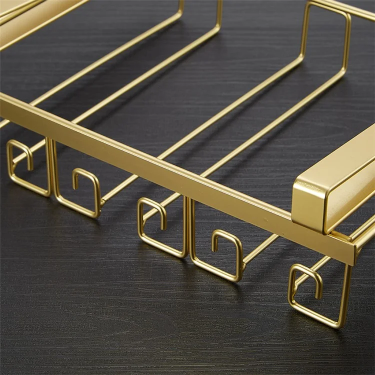 002C066-2 Punching-Free 4 Wine Glass Rack Under Cabinet Glass Cup Hanger Holder - Gold