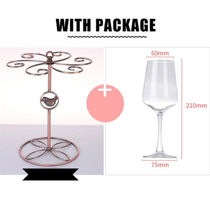 002C034 Countertop Wine Glass Holder with Bird Decor 6-Hook Freestanding Stemware Storage Rack - Bronze