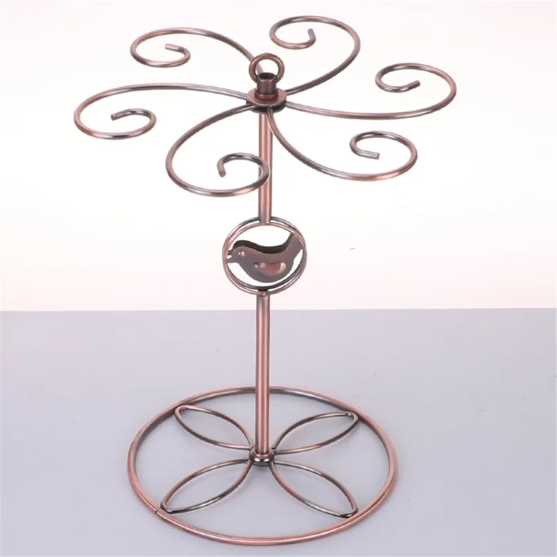 002C034 Countertop Wine Glass Holder with Bird Decor 6-Hook Freestanding Stemware Storage Rack - Bronze