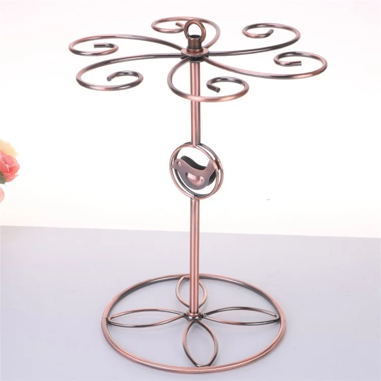 002C034 Countertop Wine Glass Holder with Bird Decor 6-Hook Freestanding Stemware Storage Rack - Bronze
