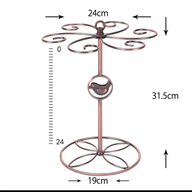 002C034 Countertop Wine Glass Holder with Bird Decor 6-Hook Freestanding Stemware Storage Rack - Bronze