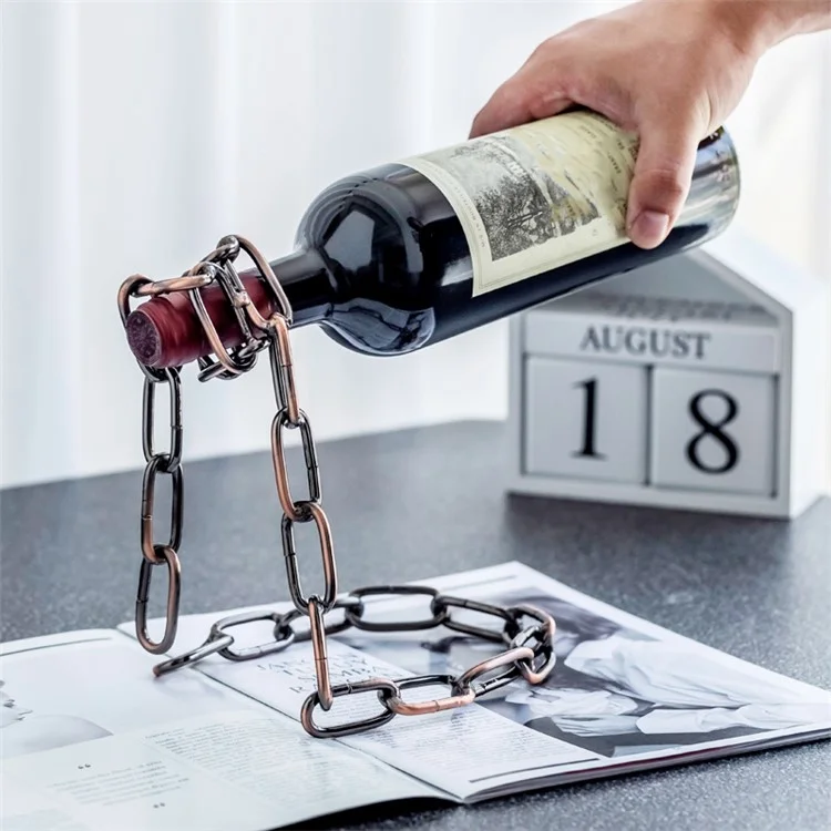 002B011 Creative Iron Chain Design Wine Rack Stand, Wine Bottle Holder for Home, Office, Wine Cabinet Bottle Stand - Bronze
