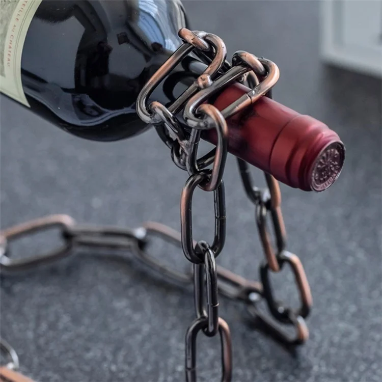 002B011 Creative Iron Chain Design Wine Rack Stand, Wine Bottle Holder for Home, Office, Wine Cabinet Bottle Stand - Bronze