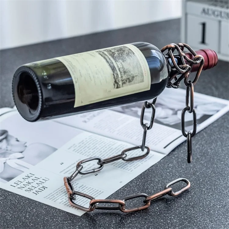 002B011 Creative Iron Chain Design Wine Rack Stand, Wine Bottle Holder for Home, Office, Wine Cabinet Bottle Stand - Bronze