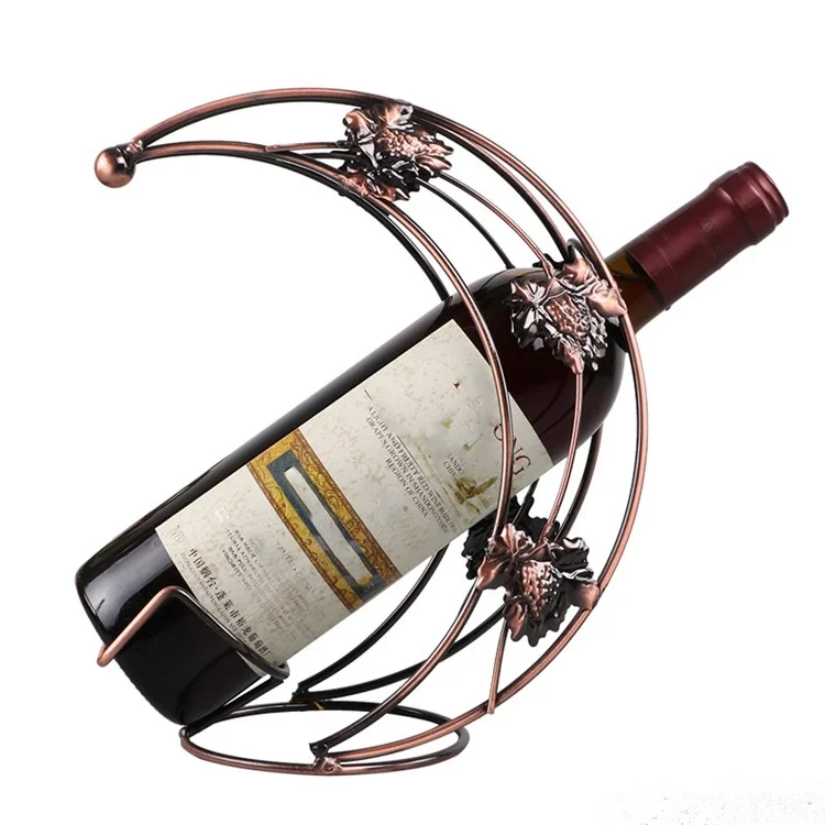 002B001 Metal Wine Rack Moon Shape Wrought Iron Wine Bottle Holder for Home, Office, Wine Cabinet - Bronze