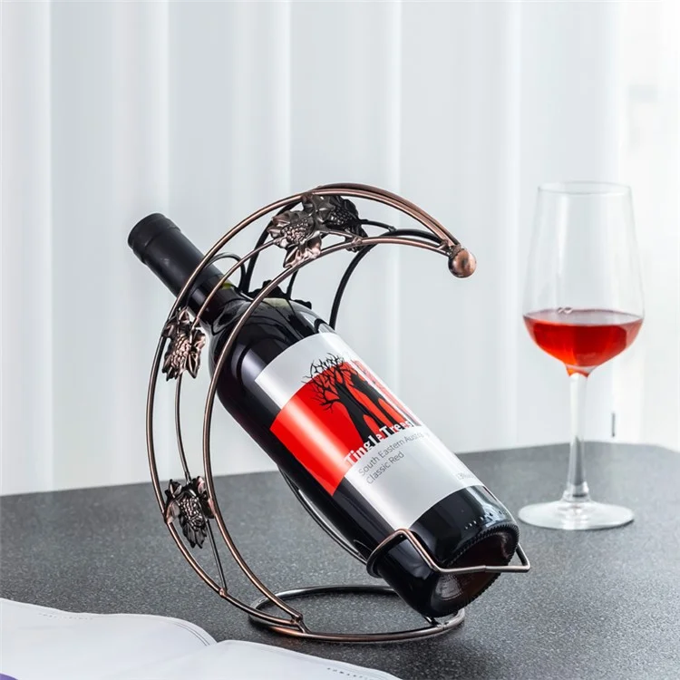 002B001 Metal Wine Rack Moon Shape Wrought Iron Wine Bottle Holder for Home, Office, Wine Cabinet - Bronze
