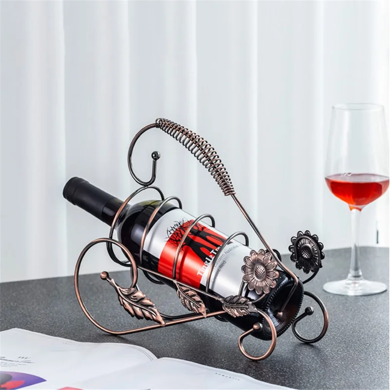 002B005 Single Bottle Wine Holder Iron Rack Sunflower Decor Wine Display Stand - Bronze
