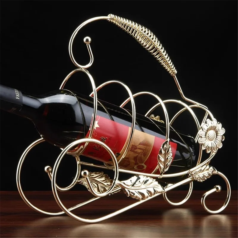 002B005 Single Bottle Wine Holder Iron Rack Sunflower Decor Wine Display Stand - Bronze