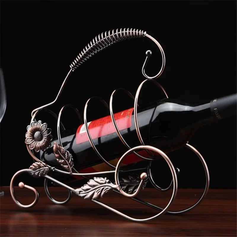 002B005 Single Bottle Wine Holder Iron Rack Sunflower Decor Wine Display Stand - Bronze