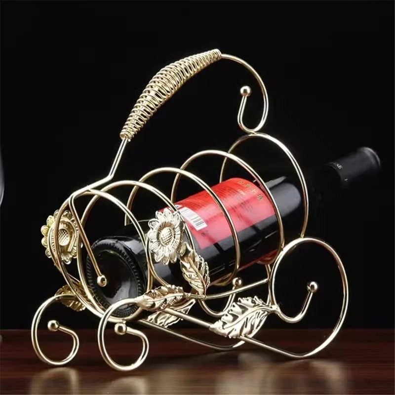 002B005 Single Bottle Wine Holder Iron Rack Sunflower Decor Wine Display Stand - Bronze