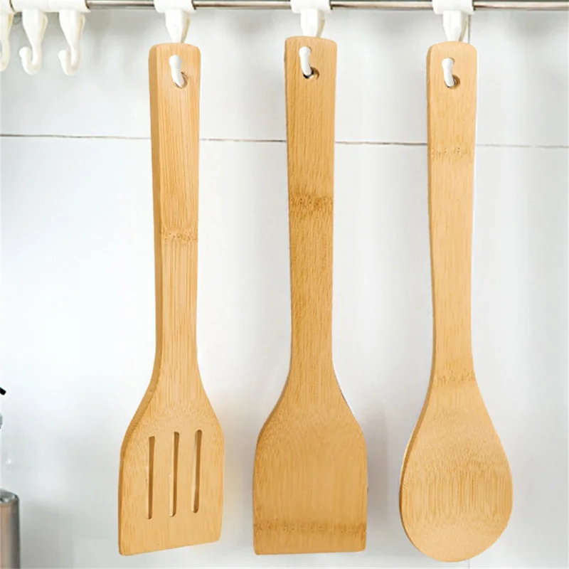 4Pcs Bamboo Cooking Utensil with Storage Container Kitchen Tools Set (BPA Free, No FDA)