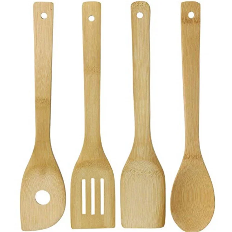 4Pcs Bamboo Cooking Utensil with Storage Container Kitchen Tools Set (BPA Free, No FDA)
