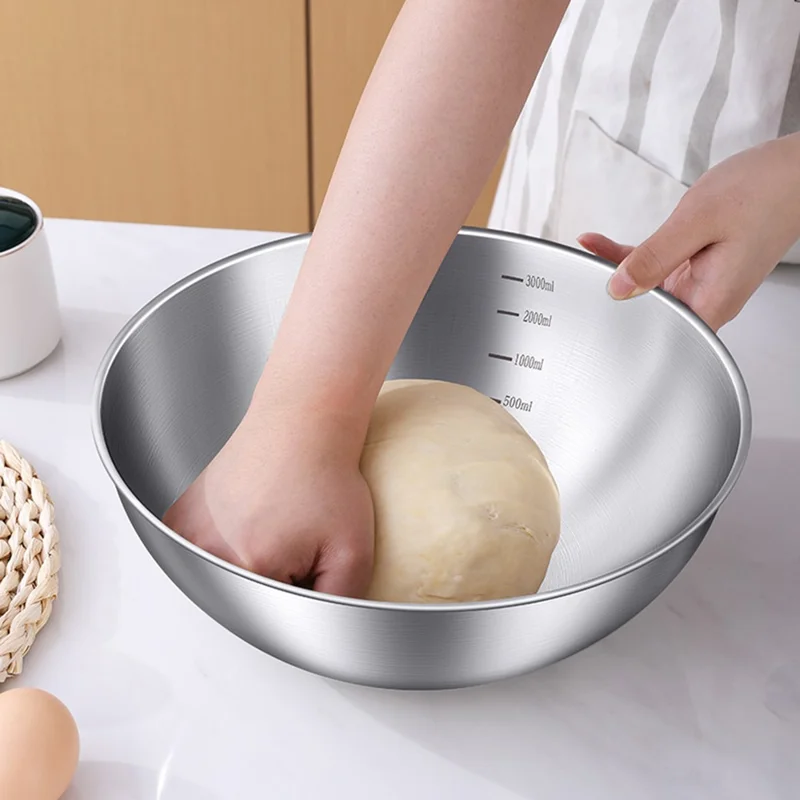 17cm+19cm+26cm 3 Pezzi Ciotola per Insalata in Acciaio Inossidabile 304 Ciotola da Miscelazione con Indicatori di Misurazione per Cucina / Cottura (No FDA)