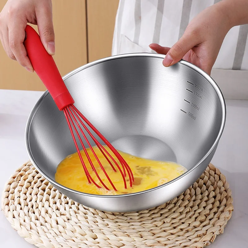 22cm+24cm+26cm 3Pezzi Ciotola per insalata in acciaio inossidabile 304 Ciotola per mescolare con indicatori di misurazione per cucina / panificazione (Nessun FDA)