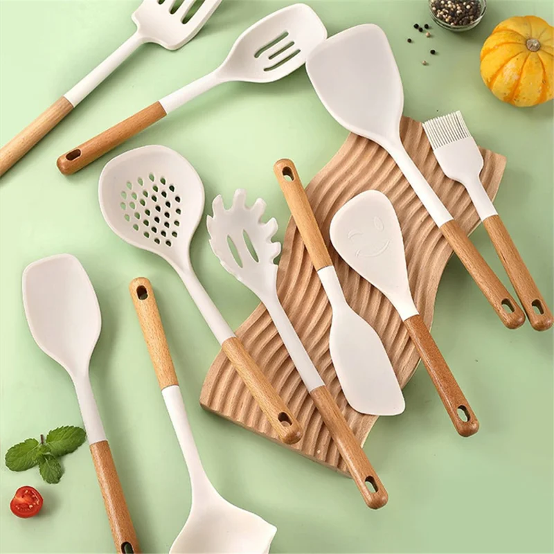 Set da 13 pezzi di utensili da cucina in silicone Spatola Spazzola Set di posate (Senza BPA, No FDA)