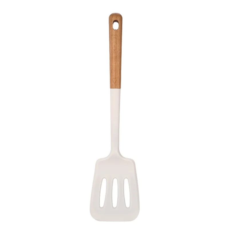 1-Piece Silicone Kitchen Utensil with Wooden Handle (No FDA, BPA-Free) - Slotted Turner