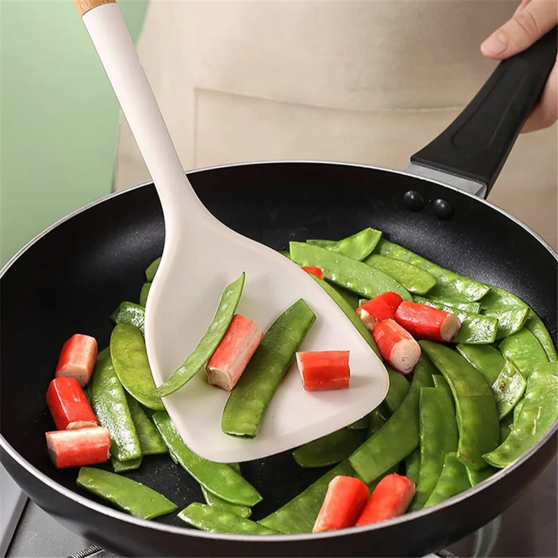 1-Piece Silicone Kitchen Utensil with Wooden Handle (No FDA, BPA-Free) - Slotted Turner