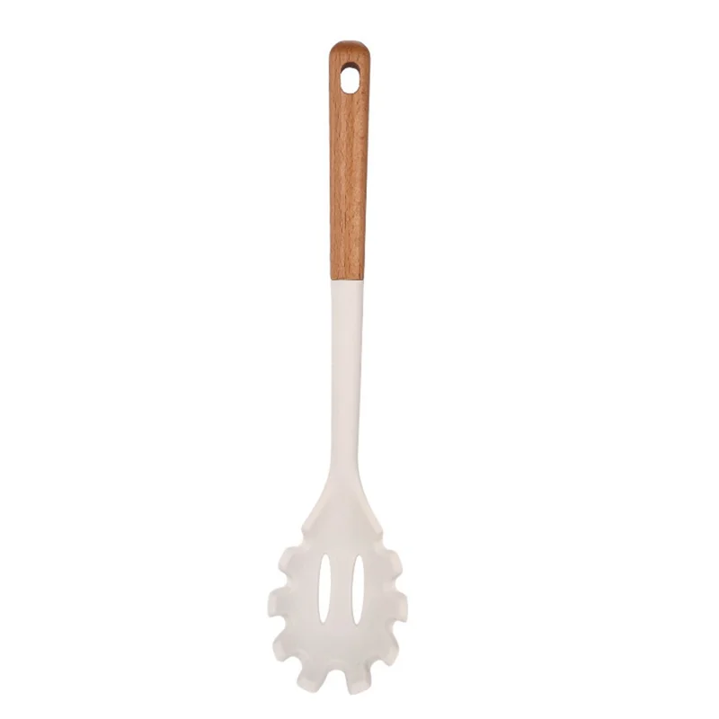 1-Piece Silicone Kitchen Utensil with Wooden Handle (No FDA, BPA-Free) - Pasta Fork
