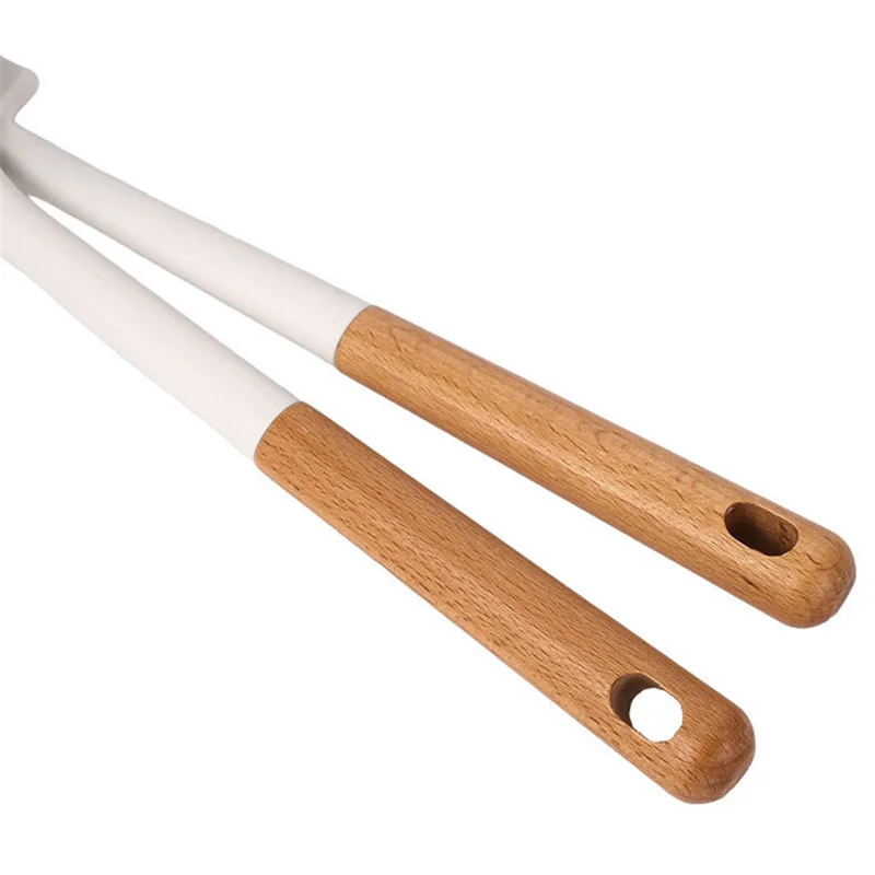 1-Piece Silicone Kitchen Utensil with Wooden Handle (No FDA, BPA-Free) - Pasta Fork