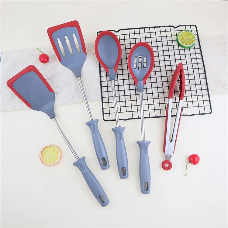 7Pcs / Set Kitchen Cookware Liquid Silicone Cooking Utensils Spatula Cutlery Kit (BPA-Free, No FDA)