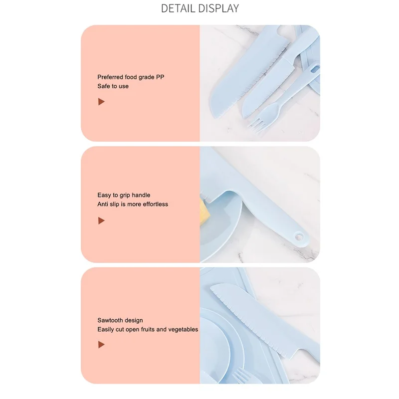 6Pcs / Set Children Chef Knife Cutting Board Plastic Plate Kitchen Utensils Set (BPA Free, No FDA) - Blue