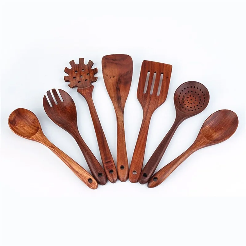 M-1 9Pcs Japanese Style Teakwood Non-stick Kitchenware Set with 7 Hook (BPA Free, FDA Certified)