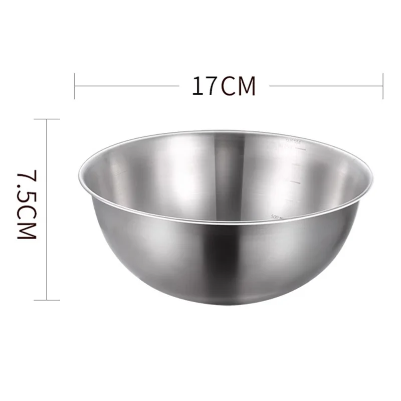 Ciotola per insalata in acciaio inossidabile 304 da 17 cm di diametro, ciotola per impastare con tacche di misurazione per la cucina / la cottura (senza FDA)