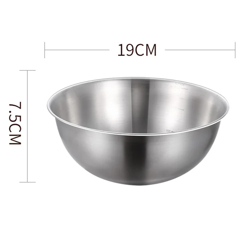 Ciotola per insalata in acciaio inossidabile 304 da 19 cm di diametro, ciotola da miscelazione con indicatori di misurazione per cucina / panificazione (senza FDA)