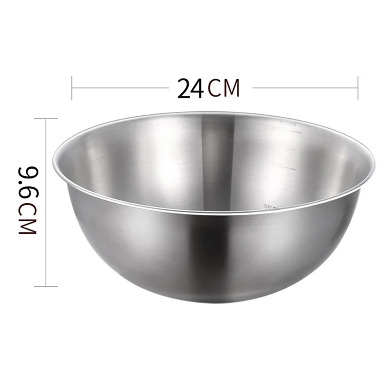 Ciotola per insalata in acciaio inossidabile 304 da 24 cm di diametro, ciotola per impastare con indicatori di misurazione per la cucina / la cottura (senza FDA)